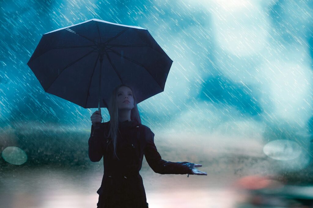 rain, girl, umbrella