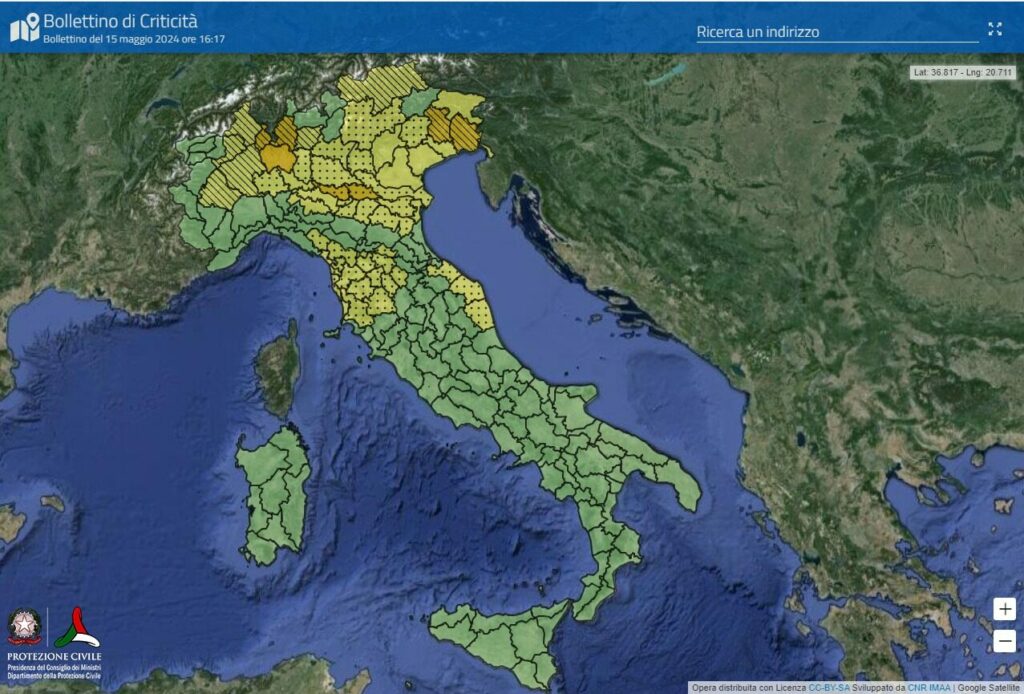 Protezione Civile: Allerta Meteo Arancione in 2 regioni Giovedì 16 Maggio 2024