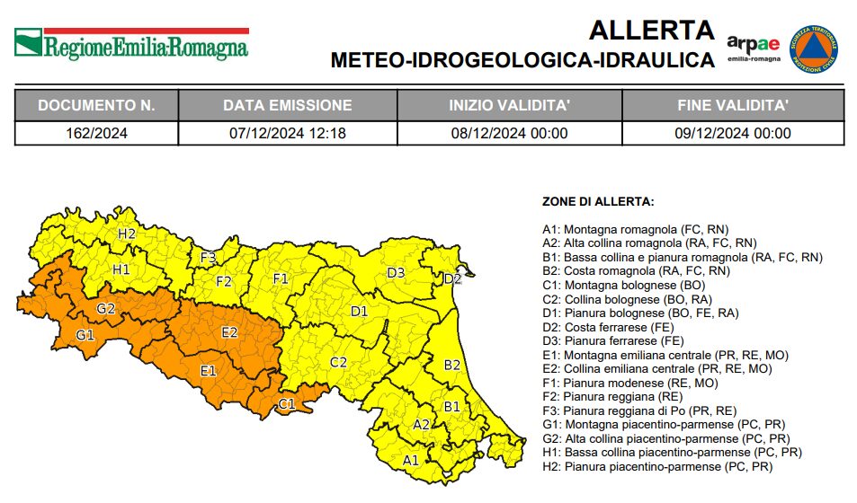 Allerta Meteo Emilia Romagna, rischio Neve, Piene e Frane