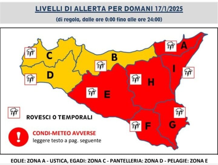 SICILIA: Allerta Meteo ROSSA, Scuole CHIUSE, 17 Gennaio 2025