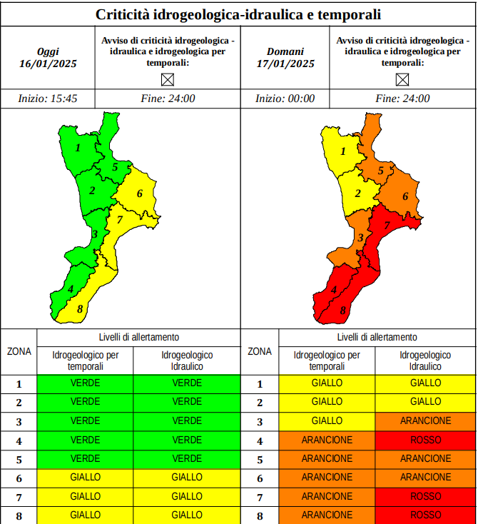 CALABRIA: Allerta Meteo ROSSA, Scuole CHIUSE, 17 Gennaio 2025